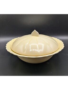 W S George Yellow Round Covered Serving Dish MCM Casserole and Lid Elmhurst 9.5"